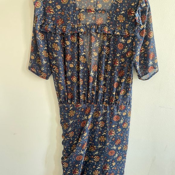 NEW Veronica Beard Dakota Floral Mini Dress Size 4 Ink Blue Chiffon Wrap… - Picture 8 of 10